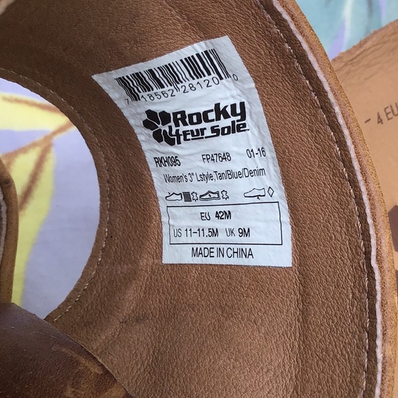 Rocky 4EUR Sole Denim Leather Comfy Sandals 42 New - Picture 6 of 8